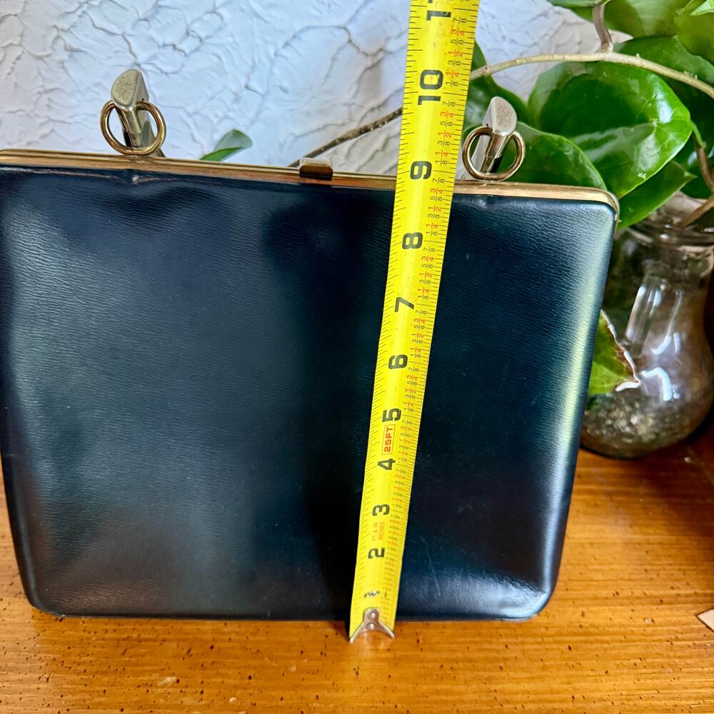 Vintage Black Structured Handbag Gold Frame Top Handle Purse 50s/60s Mod Kelly - Picture 9 of 9